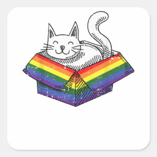Gay Cat Pride Rainbow Cute Kitten Kitty Proud LGBT Square Sticker