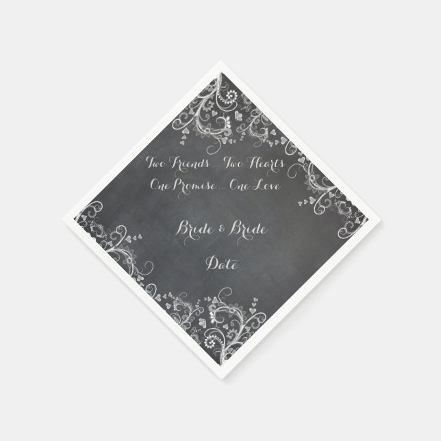 Gay Chalkboard Design Wedding Paper Napkins (Corner)