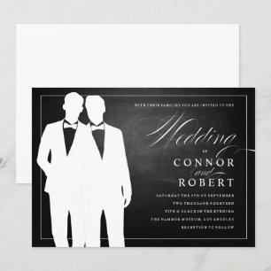 Gay Chalkboard Wedding Two Grooms Silhouettes Invitation