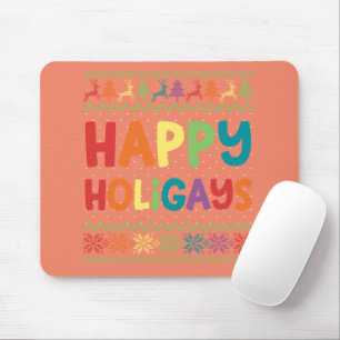 Gay Christmas Funny LGBT Happy Holigays Rainbow Mouse Mat