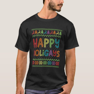 Gay Christmas Funny LGBT Happy Holigays Rainbow Pa T-Shirt