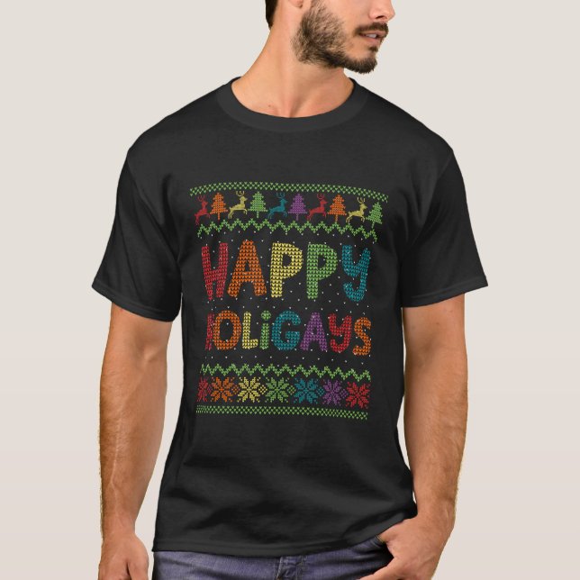 Gay Christmas Funny Lgbt Happy Holigays Rainbow Pa T-Shirt (Front)