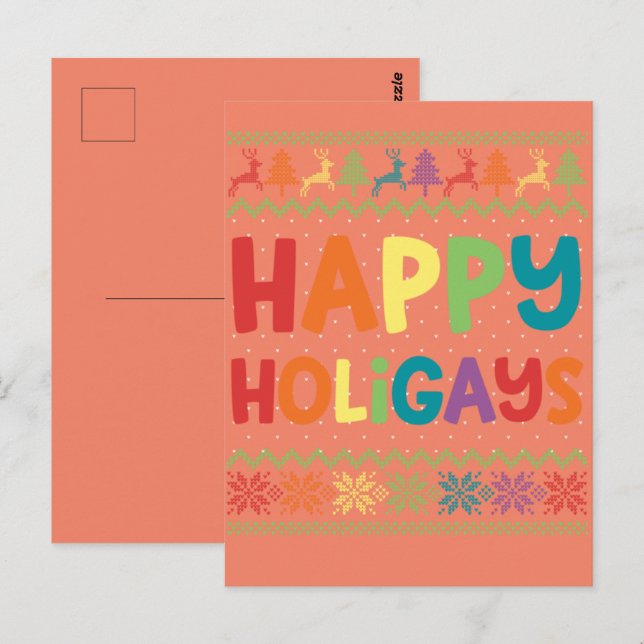 Gay Christmas Funny LGBT Happy Holigays Rainbow Postcard (Front/Back)