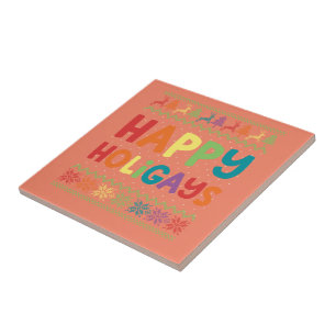 Gay Christmas Funny LGBT Happy Holigays Rainbow Tile
