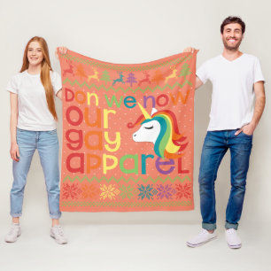 Gay Christmas Rainbow Unicorn Don We Now Our Gay Fleece Blanket