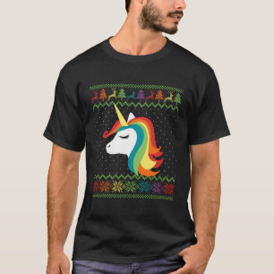 Gay Christmas Rainbow Unicorn Lgbt Holiday Party M T-Shirt