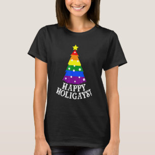 Gay Christmas Tree Happy Holigays  Rainbow Pride T-Shirt
