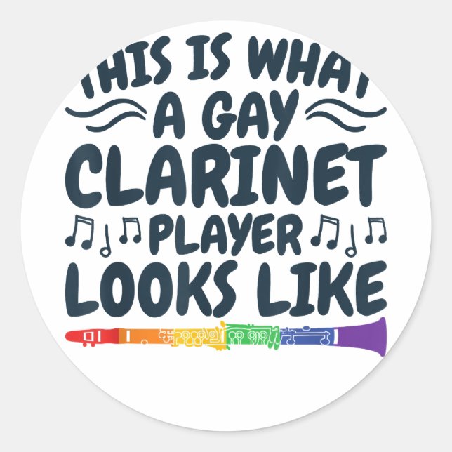 Gay Clarinet Player LGBTQ Rainbow Instrument  Classic Round Sticker (Front)