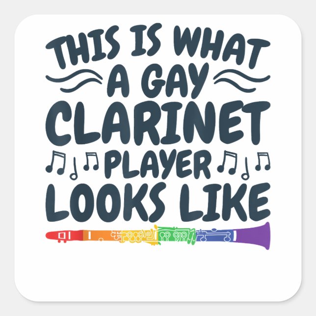 Gay Clarinet Player LGBTQ Rainbow Instrument  Square Sticker (Front)