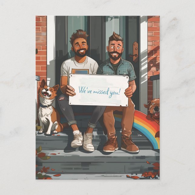 Gay Couple and Pet Dog Postcard (Front)
