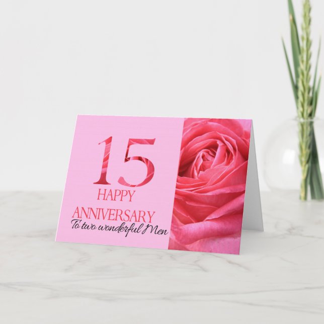 Gay Couple Anniversary Card Pink Rose (Front)