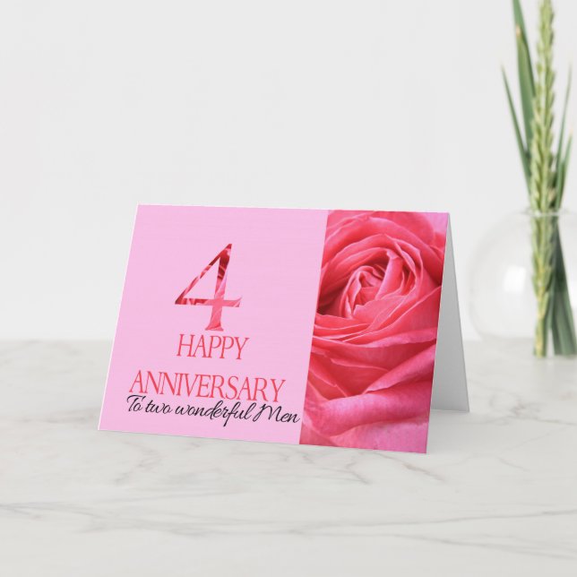 Gay Couple Anniversary Card Pink Rose (Front)