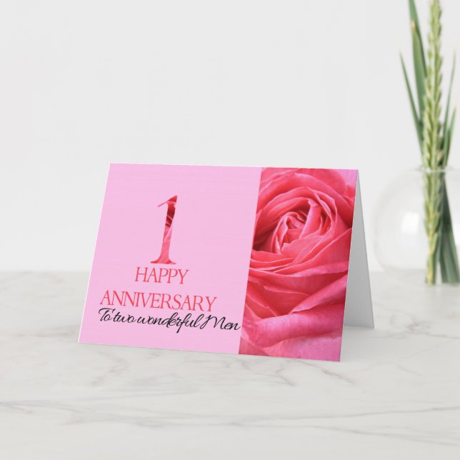 Gay Couple Anniversary Card Pink Rose (Front)