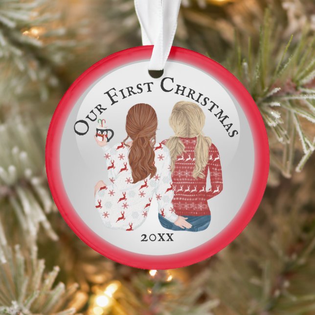 Gay couple first Christmas PHOTO romantic red Ornament (Tree)