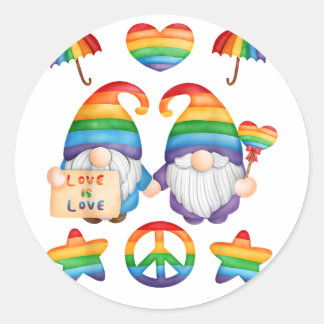 Gay Couple Gnomes Pride, Mr & Mr Gay Wedding, His  Classic Round Sticker