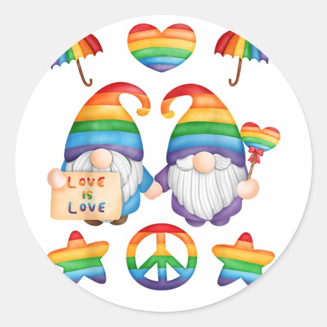 Gay Couple Gnomes Pride, Mr & Mr Gay Wedding, His  Classic Round Sticker (Front)