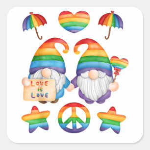 Gay Couple Gnomes Pride, Mr & Mr Gay Wedding, His  Square Sticker