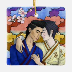 Gay Couple In The Style Of Ukiyo-e Japanese Art Ceramic Ornament