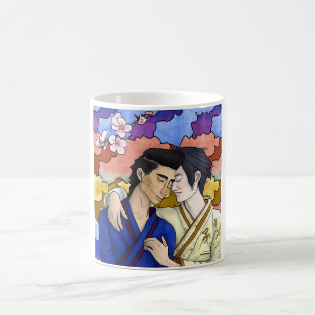 Gay Couple In The Style Of Ukiyo-e Japanese Art Coffee Mug (Center)