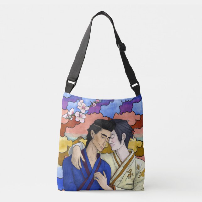 Gay Couple In The Style Of Ukiyo-e Japanese Art Crossbody Bag (Front)