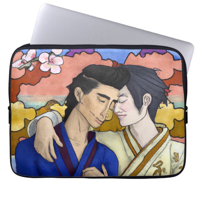 Gay Couple In The Style Of Ukiyo-e Japanese Art Laptop Sleeve (Front)