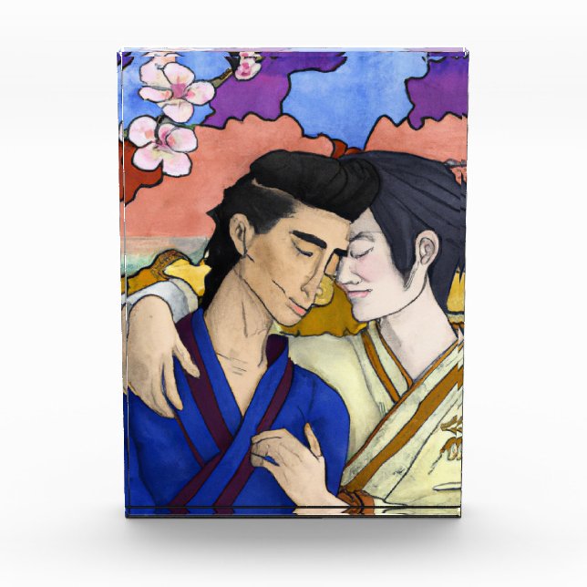 Gay Couple In The Style Of Ukiyo-e Japanese Art Photo Block (Front)