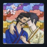 Gay Couple In The Style Of Ukiyo-e Japanese Art Square Wall Clock<br><div class="desc">Gay Couple In The Style Of Ukiyo-e Japanese Art</div>