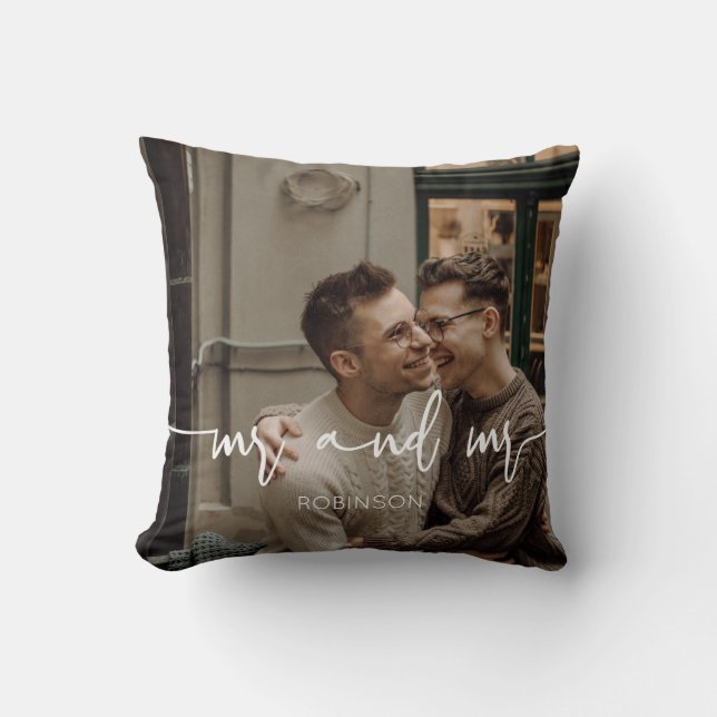 Gay Couple Mr and Mr newly wed custom photo Cushion (Front)