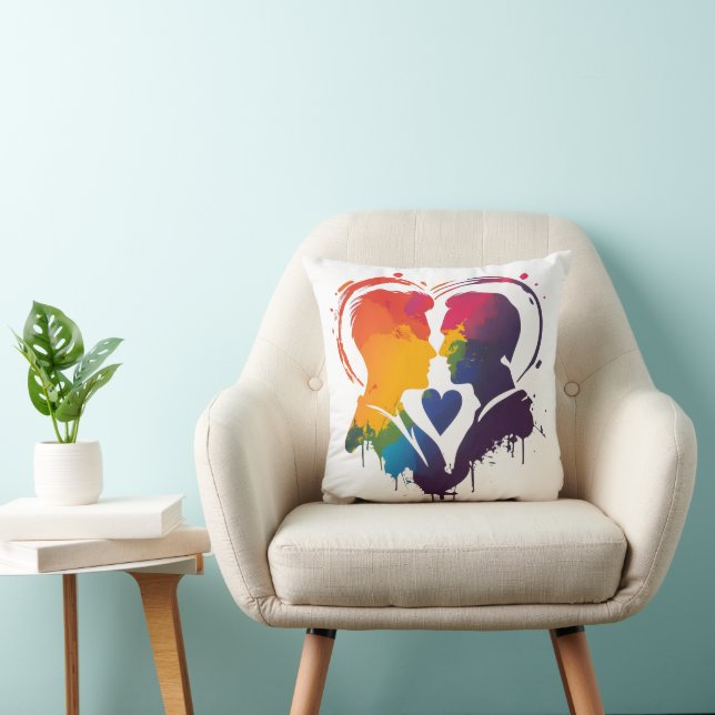 Gay Couple Rainbow Heart Cushion (Chair)