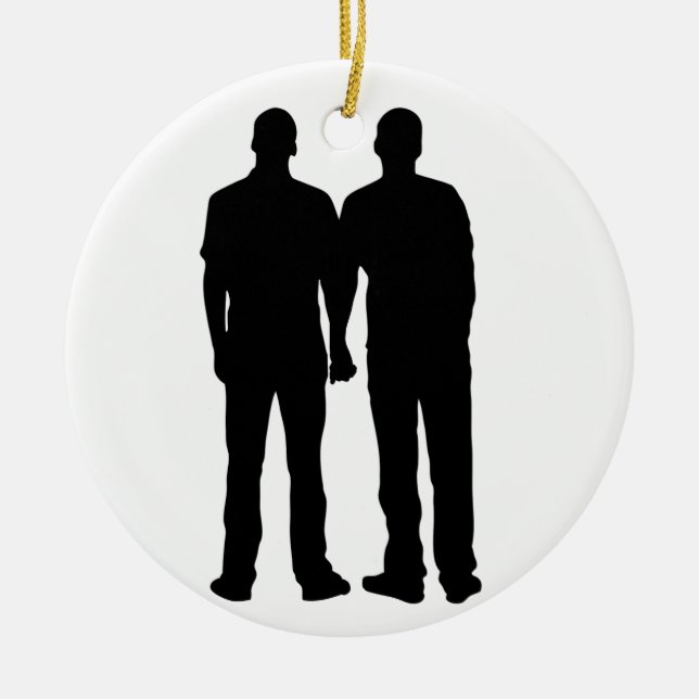 Gay Couple Silhouette Ceramic Tree Decoration (Front)