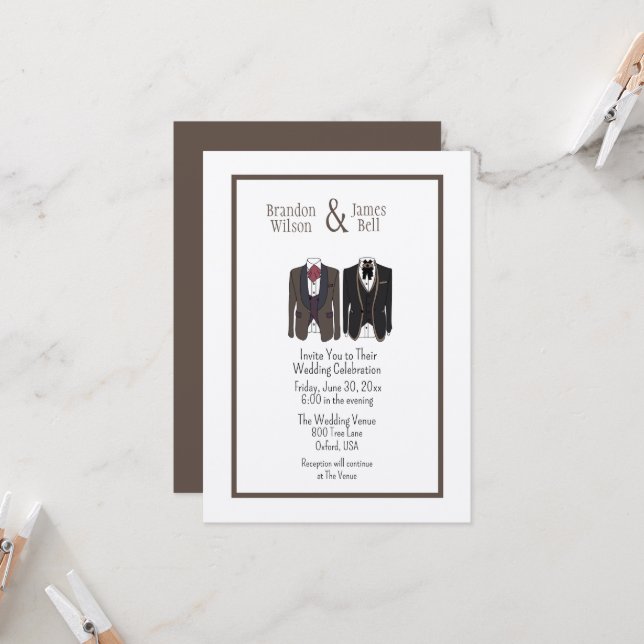  Gay Couple Tuxedos Wedding Invitation (Front/Back In Situ)