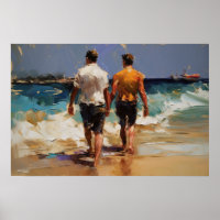 Gay couple walking on the beach