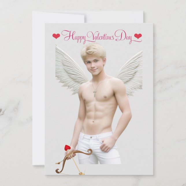 Gay Cupid Twink Valentine's Day Personalised Holiday Card (Front)