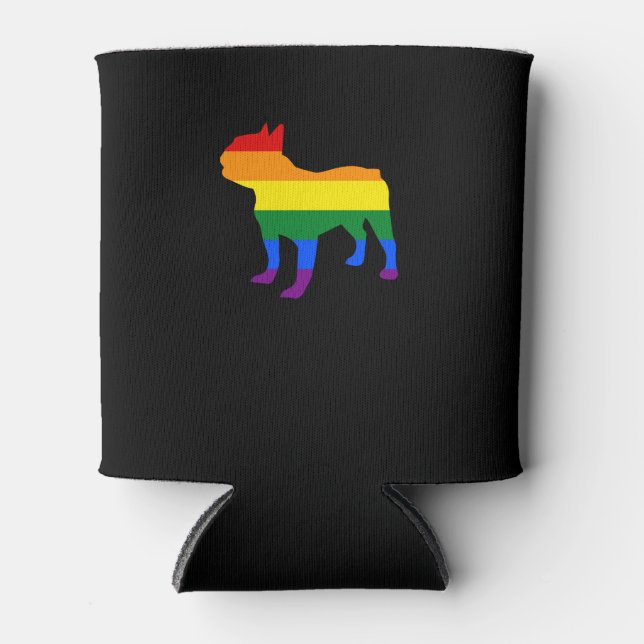 Gay Dad Gay Mum French Bulldog Rainbow Flag Can Cooler (Front)