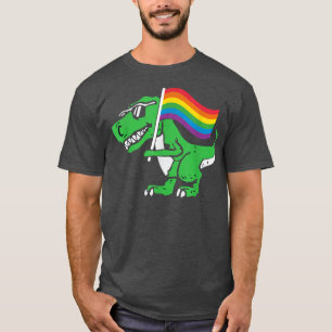 Gay Dinosaur LGBT-Q T-Rex Rainbow Pride Flag Colou T-Shirt