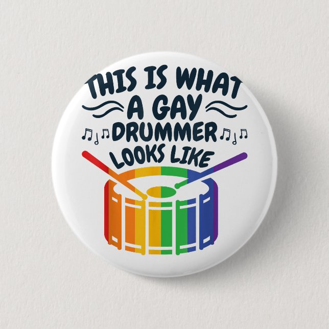 Gay Drummer Drumming Gay Pride Month LGBTQ Rainbow 6 Cm Round Badge (Front)