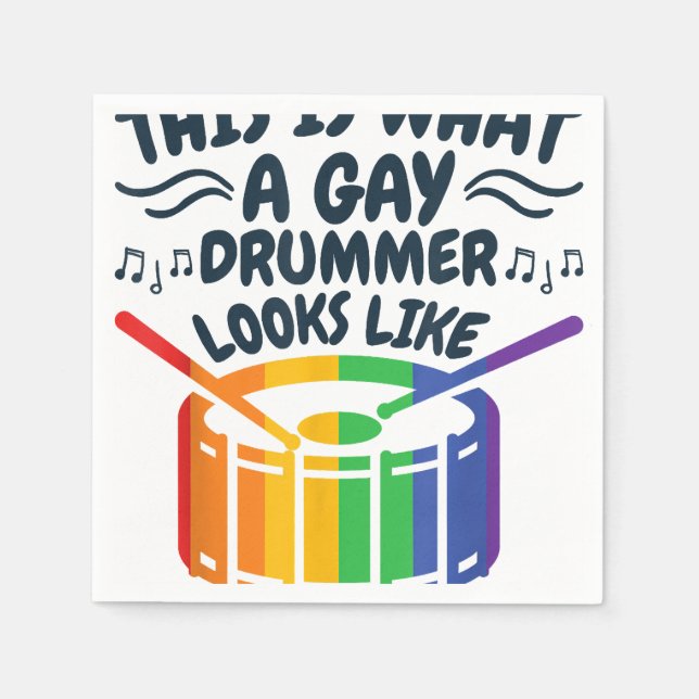Gay Drummer Drumming Gay Pride Month LGBTQ Rainbow Napkin (Front)