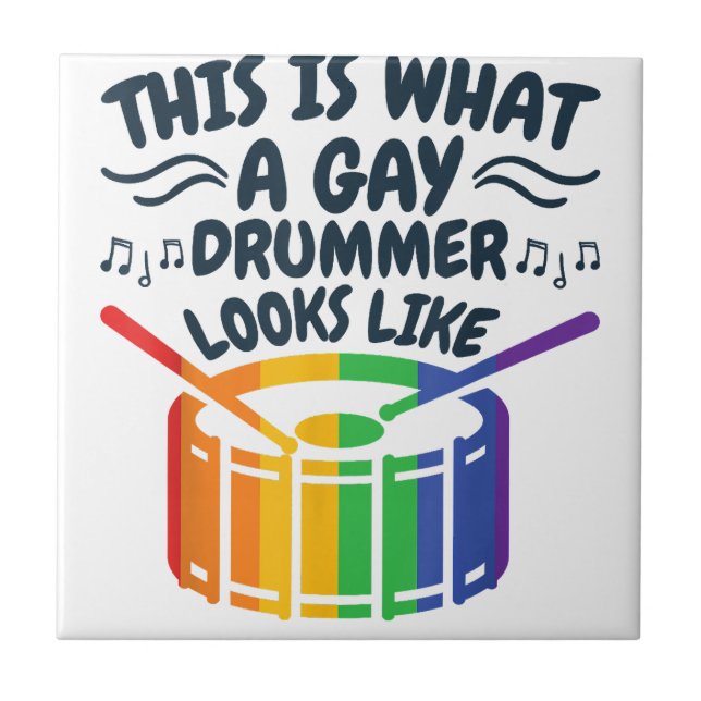 Gay Drummer Drumming Gay Pride Month LGBTQ Rainbow Tile (Front)