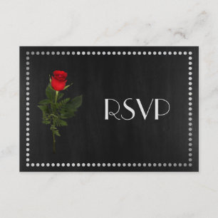 Gay Elegant Black and Silver RSVP with Rose Card