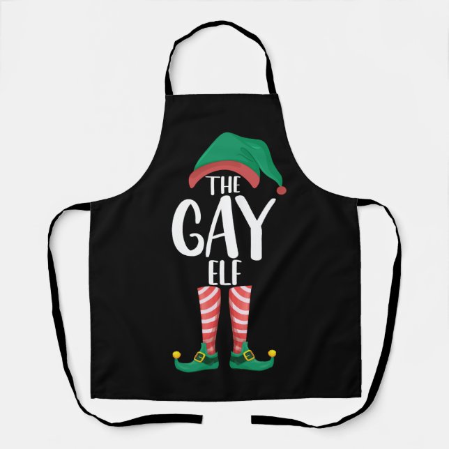Gay Elf LGTBQ Matching Family Christmas Party Apron (Front)