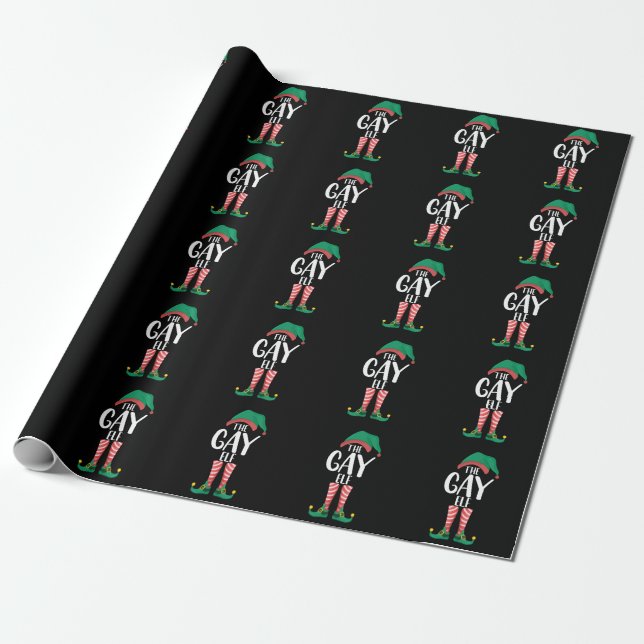 Gay Elf LGTBQ Matching Family Christmas Party Wrapping Paper (Unrolled)