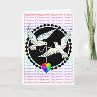 Gay Engagement Congrats Card: Rainbow Heart Doves Card