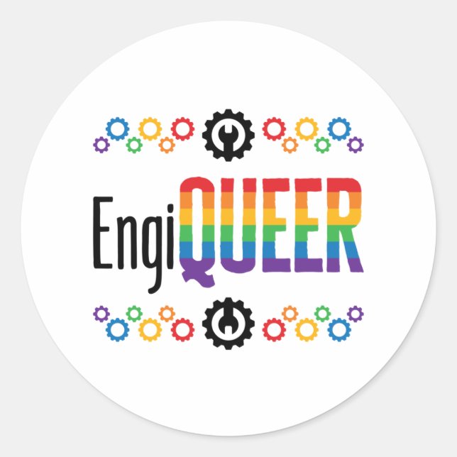 Gay Engineer Engineering Engiqueer Pride Month Classic Round Sticker (Front)