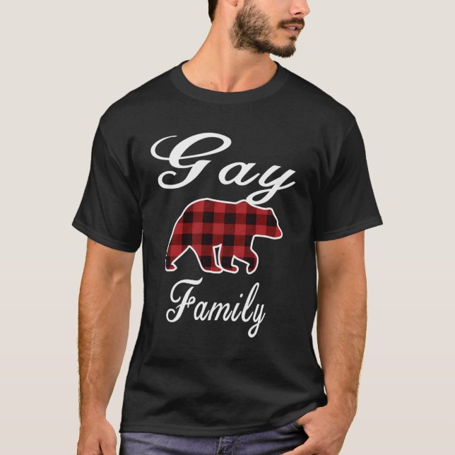 Gay Family Bear Red Plaid Christmas Pajama Men Wom T-Shirt (Front)