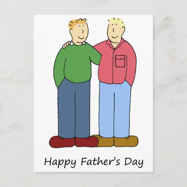 Gay Father's Day Two Dads Male Cartoon Couple Postcard (Front)