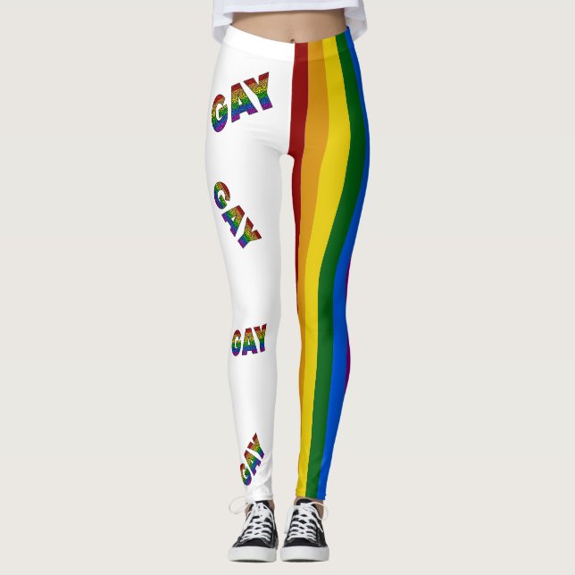 Gay Flower Pride Colours Striped Leggings (Front)