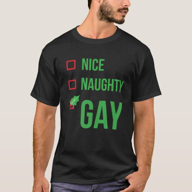 Gay Funny Pajama Christmas Gift T-Shirt (Front)