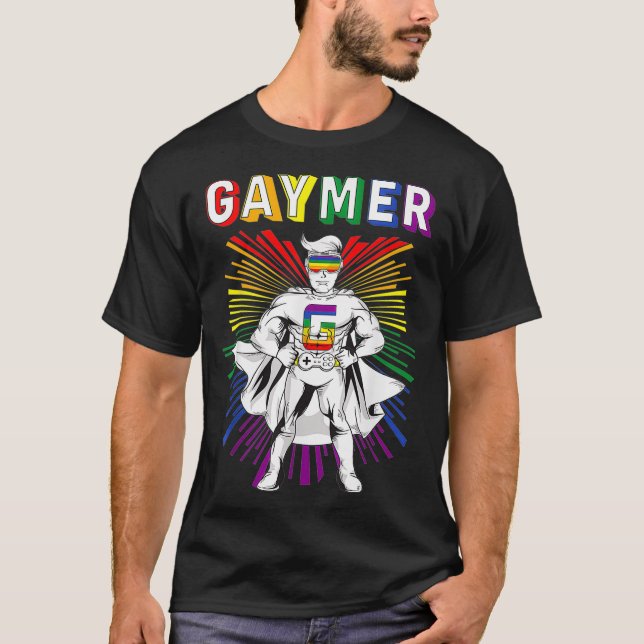 Gay Gamer Gaming Gaymer Gayming LGBTQ Gay Mens Pri T-Shirt (Front)