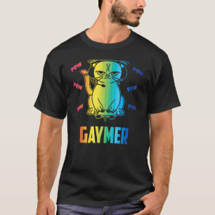 Gay Gaymer Cat LGBT Awareness Pride Month Rainbow T-Shirt