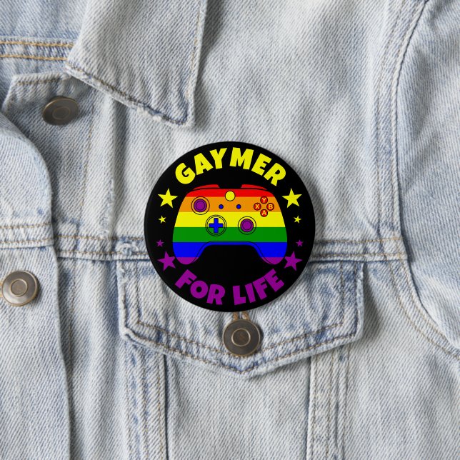 Gay Gaymer For Life Pride Flag Controller 7.5 Cm Round Badge (In Situ)